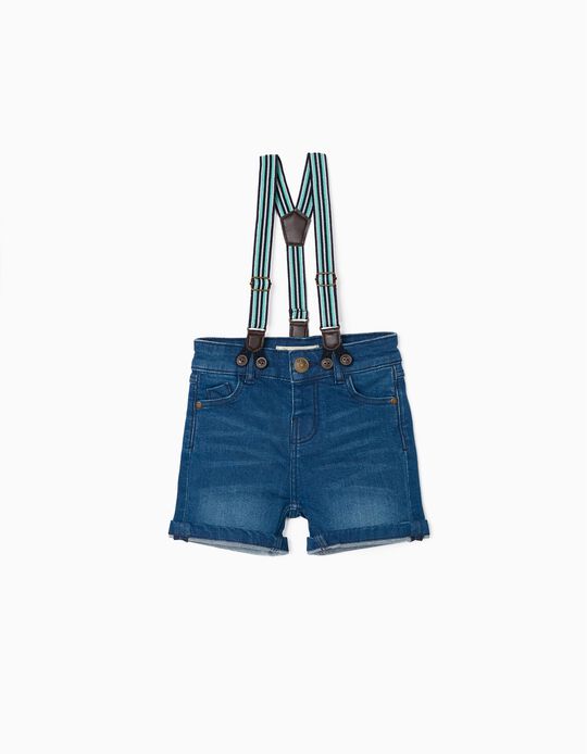 Denim Shorts + Braces for Baby Boys, Blue