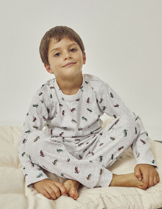 Pijama de Canalé con Motivo de Coches de Algodón para Niño, Gris
