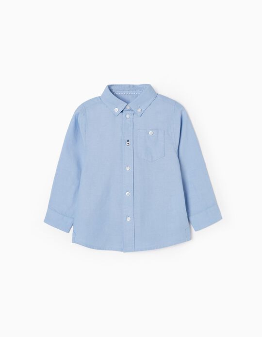 Camisa de Manga Larga de Algodón para Bebé Niño, Azul
