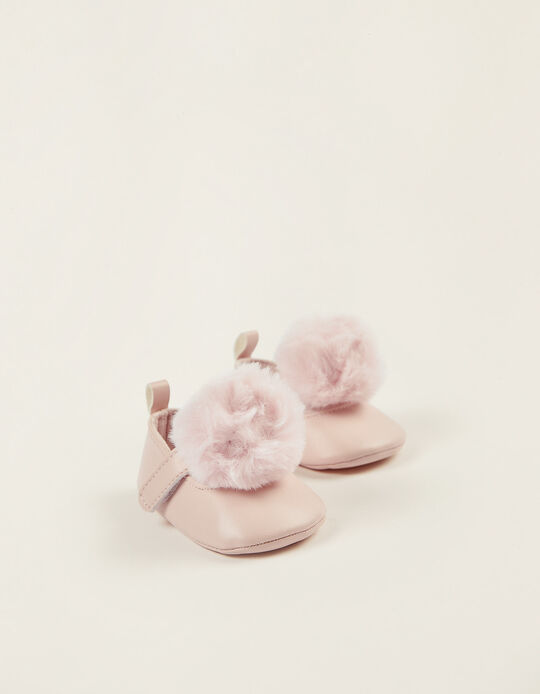 Ballet Pumps with Pompom for Newborn Baby Girls, Pink