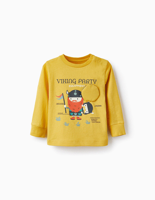 Cotton T-Shirt with Armor Plush for Baby Boys 'Viking Party', Yellow