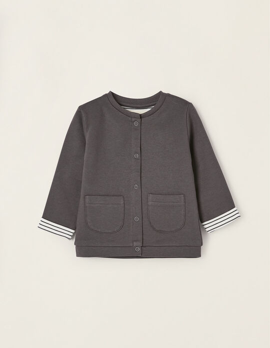 Cotton Brushed Jacket for Newborn Baby Boys, Dark Grey