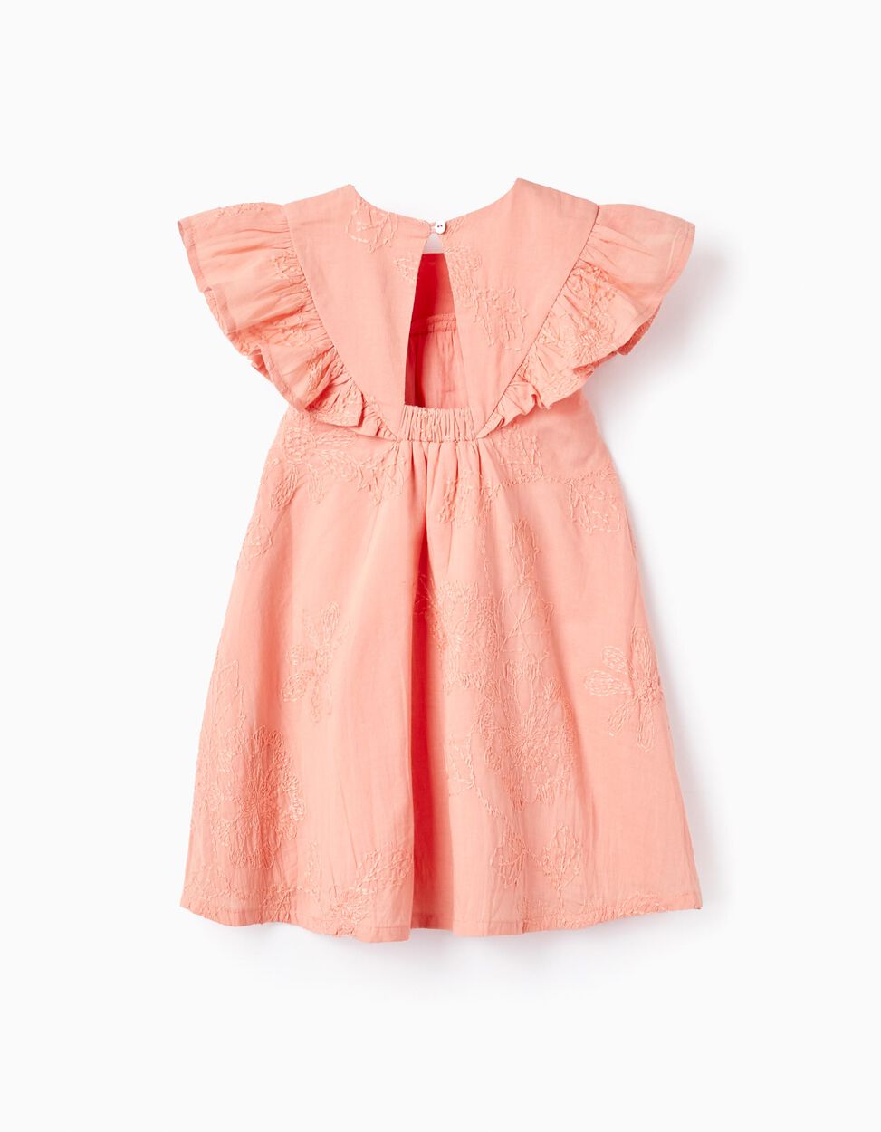 Buy Online Cotton Dress with Embroidery and Ruffles for Baby Girls, Coral