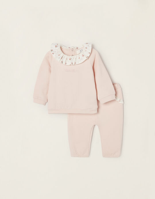Sweatshirt + Trousers with Frills and Flowers Set for Newborn Baby Girls, Pink