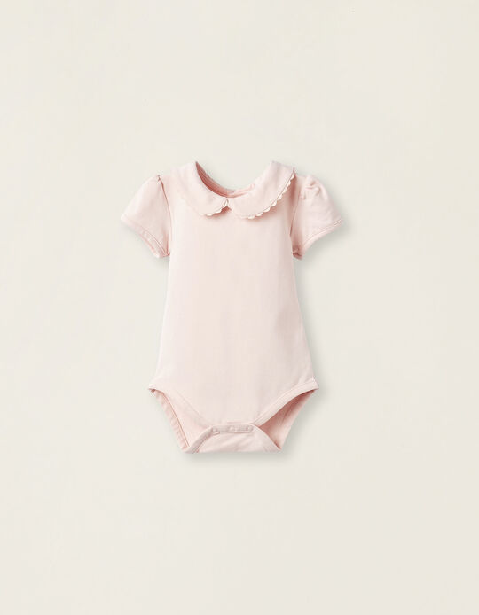 Short Sleeve Bodysuit in Cotton for Newborn Girls, Light Pink