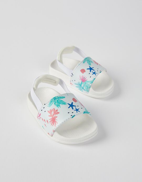 Rubber Sliders for Baby Girls 'Tropical', White