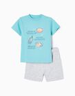 Cotton T-shirt + Shorts for Baby Boys 'Sea Creatures', Blue/Grey