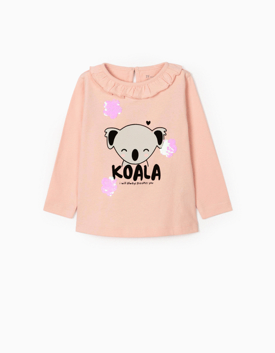 Long Sleeve Top for Baby Girls, 'Koala', Pink