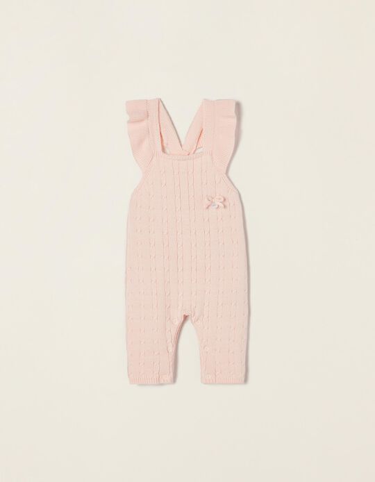 Strappy Knitted Overalls for Newborn Baby Girls, Light Pink