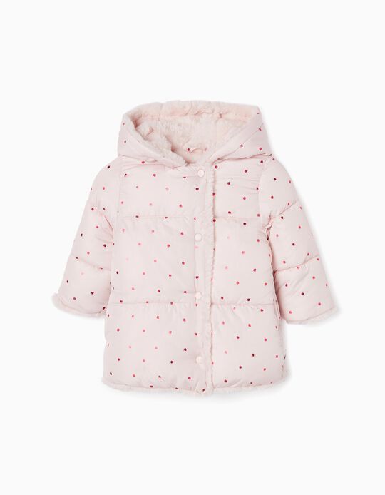 Hooded Puffer Jacket with Polar Lining for Baby Girls 'Clover', Pink