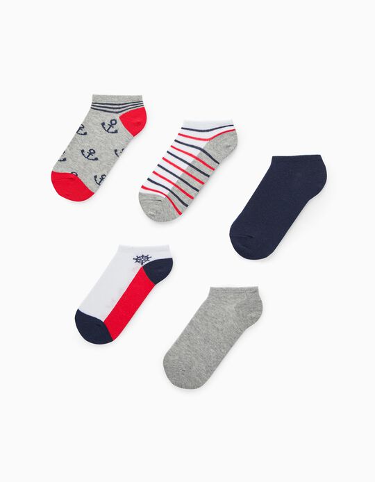 5 Pairs of Ankle Socks for Boys 'Sailor', Multicoloured