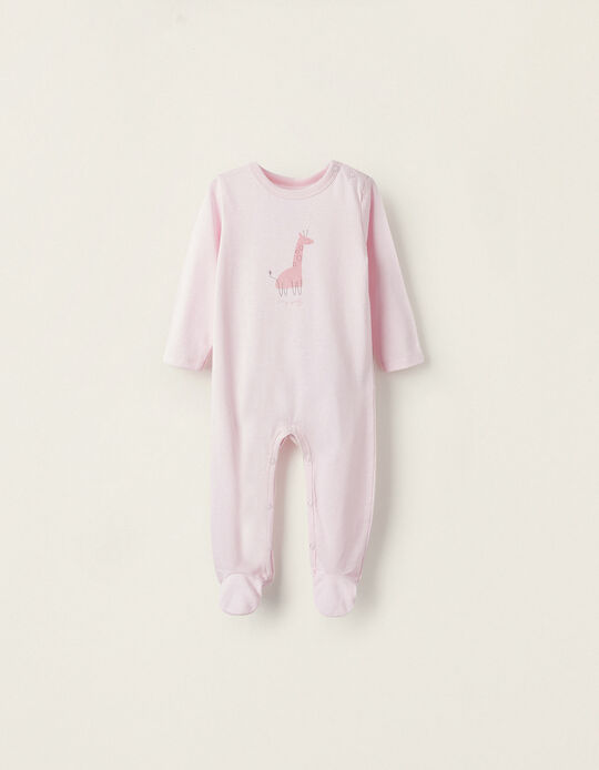 Babygrow in Cotton Jersey for Newborn Girls 'Tiny Giraffe', Light Pink