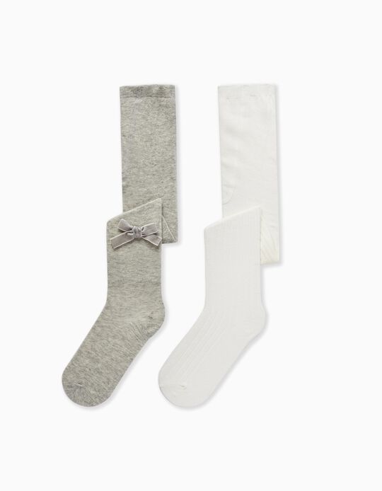 Comprar Online Pack 2 Pares de Collants de Malha para Menina, Branco/Cinza