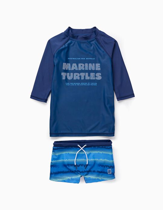 T-shirt + Swim Shorts UPF80 for Boys 'Australia', Blue