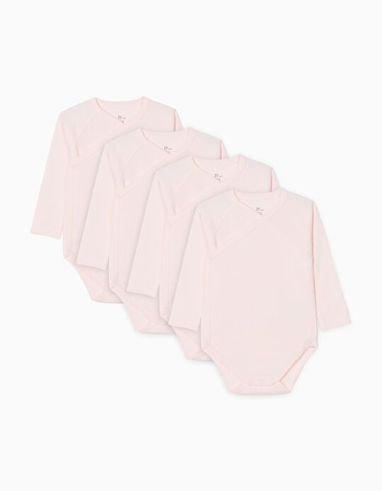4 Crossover Bodysuits for Baby Girls, Pink