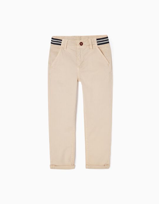 Cotton Twill Chino Trousers for Boys, Beige