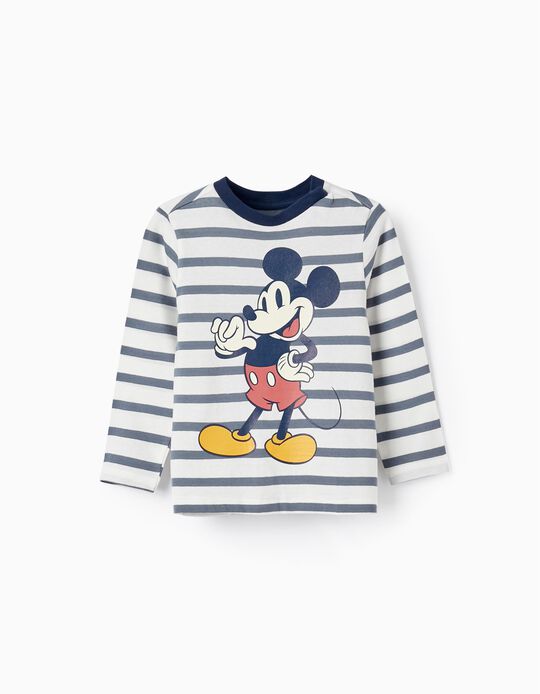 Camiseta de Manga Larga para Bebé Niño 'Mickey', Blanco/Azul