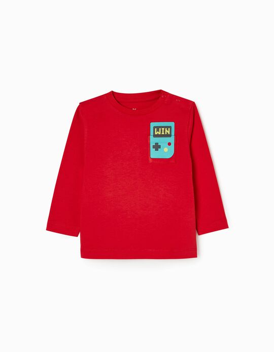 T-Shirt à Manches Longues en Cotton Bébé Garçon 'Win', Rouge