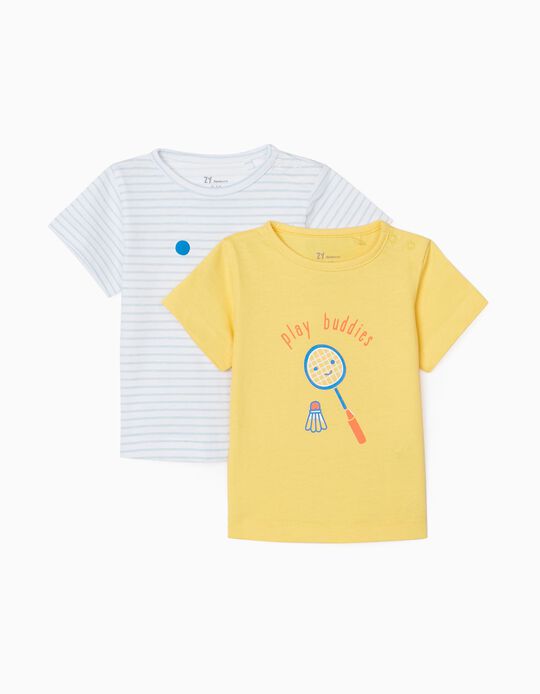 2 T-Shirts para Bebé Menino 'Play Buddies', Amarelo/Branco