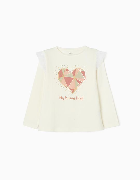 Long-Sleeve Cotton T-shirt for Girls 'Diamond', White