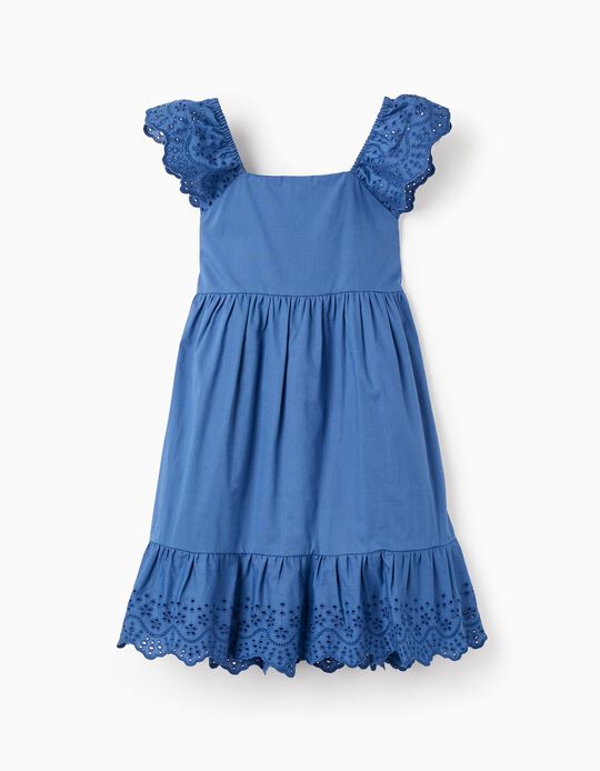 Buy Online Cotton Dress with Broderie Anglaise for Girls 'You&Me', Blue