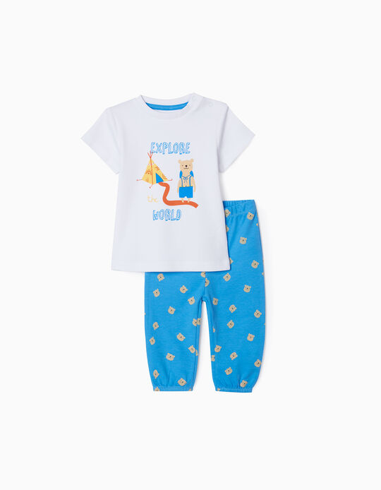 Pyjamas Manches Courtes Bébé Garçon 'Explore', Bleu/Blanc