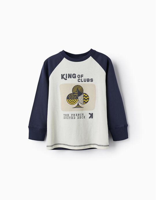 T-Shirt em Algodão para Menino 'King of Clubs', Branco/Azul Escuro