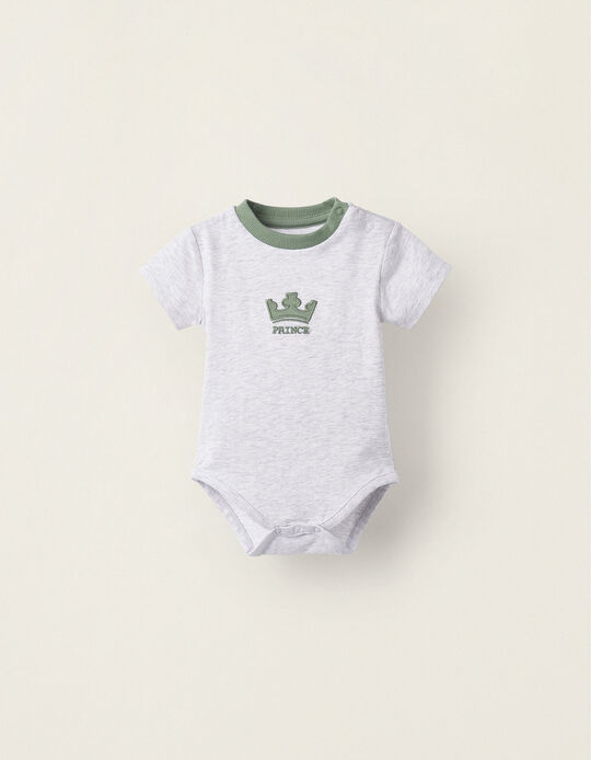 Cotton Bodysuit for Newborns 'Prince', Grey/Green