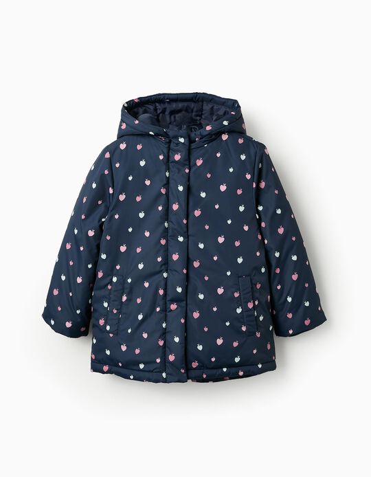 Buy Online Padded Hooded Jacket with Motif for Girls, Dark Blue