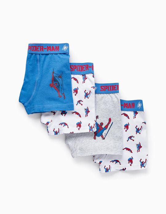 Pack of 4 Cotton Boxer Shorts for Boys 'Spider-Man', Multicolor