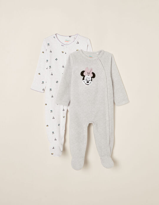 2-Pack of Polar/Cotton Sleepsuits for Baby Girls 'Minnie', White/Grey