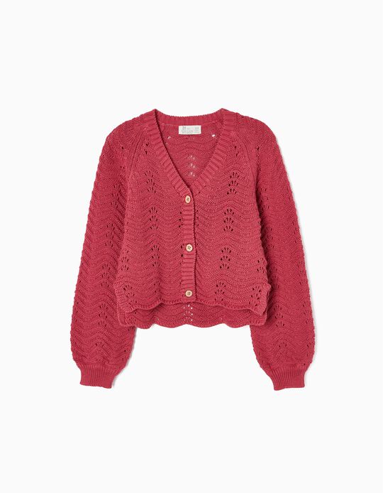 Knit Cardigan for Girls, Dark Pink