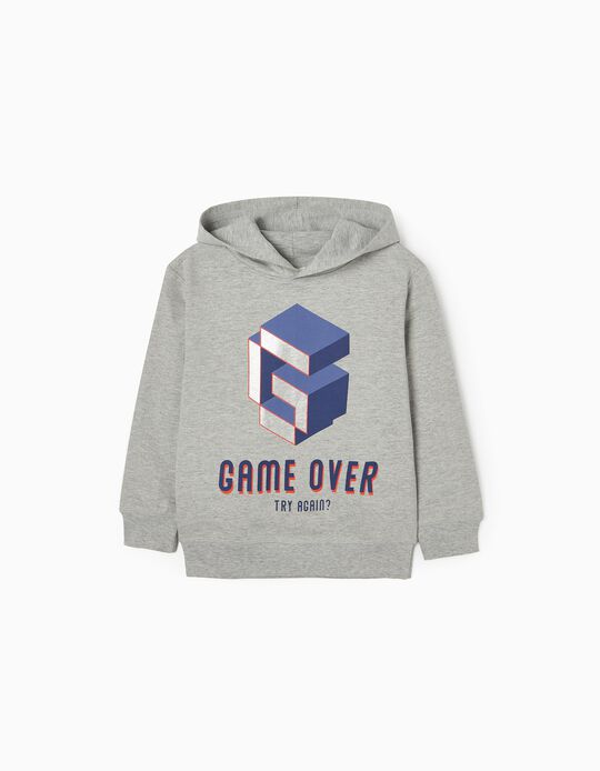 Hooded Sweatshirt in Cotton for Boys 'Game Over', Grey 