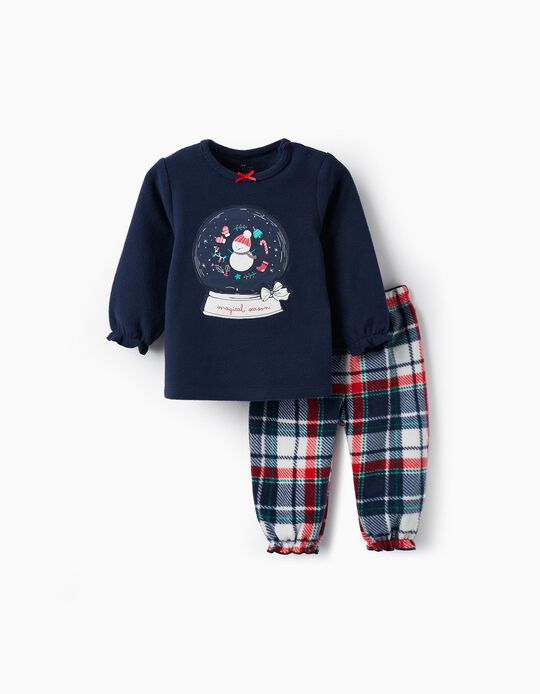 Pijama Polar para Bebé Menina 'Natal - Snow Globe', Azul-Escuro/Vermelho