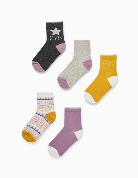 Pack of 5 pairs of Cotton Socks for Girls 'Northern Lights', Multicolour