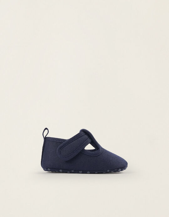 Twill Shoes for Newborn Boys, Dark Blue