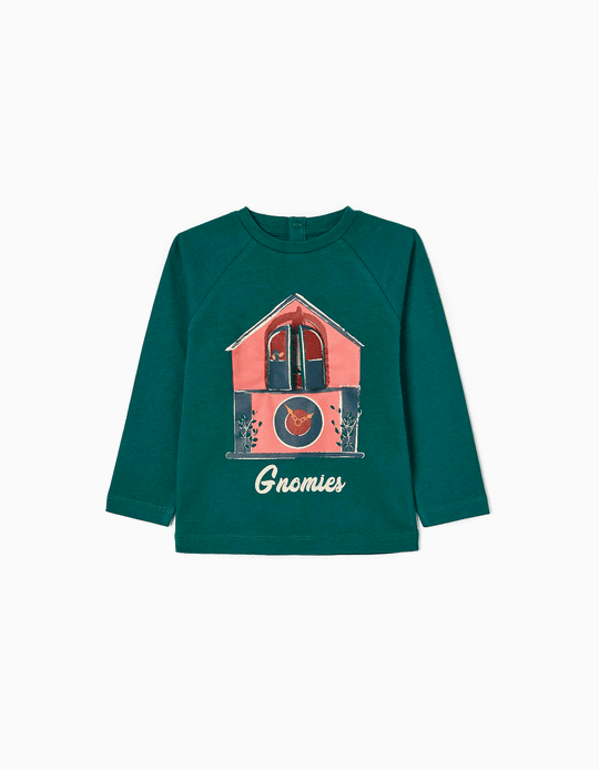 Long Sleeve Cotton T-shirt for Baby Boys 'Gnome', Green