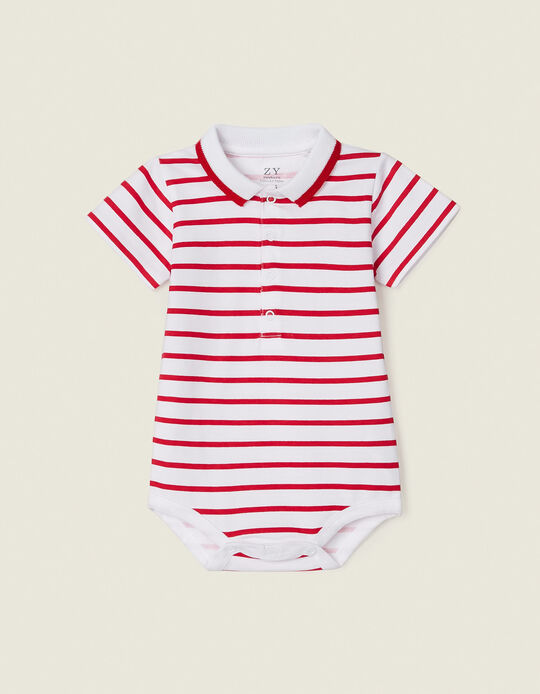 Bodysuit-Polo Shirt for Newborn Baby Boys, White/Red