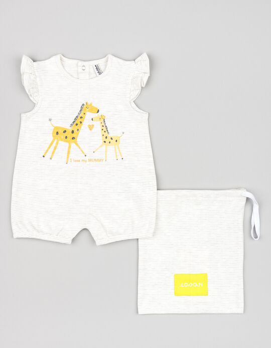 Comprar Online Macacão às Riscas para Recém-Nascida 'Girafa', Branco/Cinza