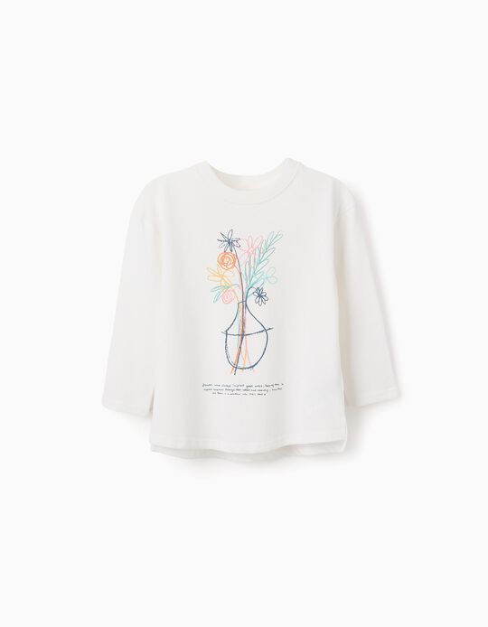 Comprar Online T-shirt de Manga Comprida para Menina 'Flores', Branco