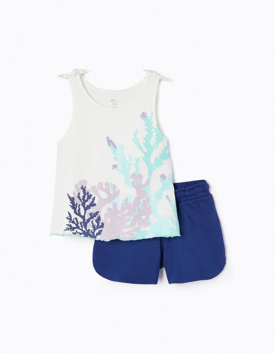 Top + Shorts for Girls 'Reefs', White/Dark Blue