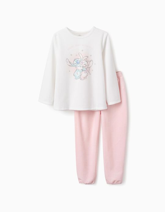 Comprar Online Pijama de Veludo para Menina 'Stitch & Angel', Rosa/Branco