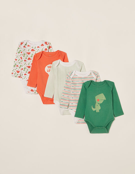 5 Bodysuits for Baby Boys 'Dinosaur', Multicoloured