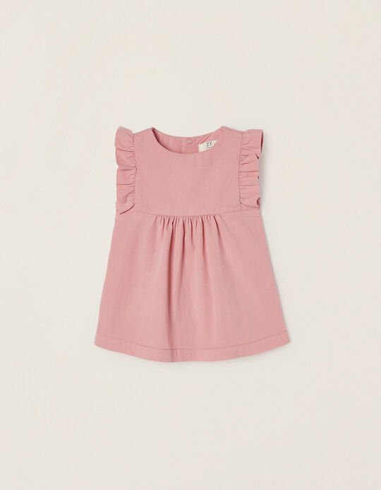 Twill Dress with Ruffles for Newborn Baby Girls, Pink