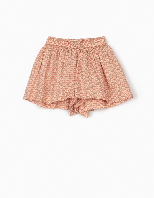 Floral Shorts for Baby Girls, Light Brown