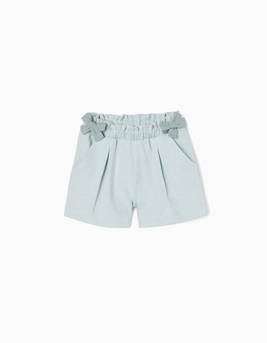 Paperbag Shorts in Cotton for Girls, Light Green