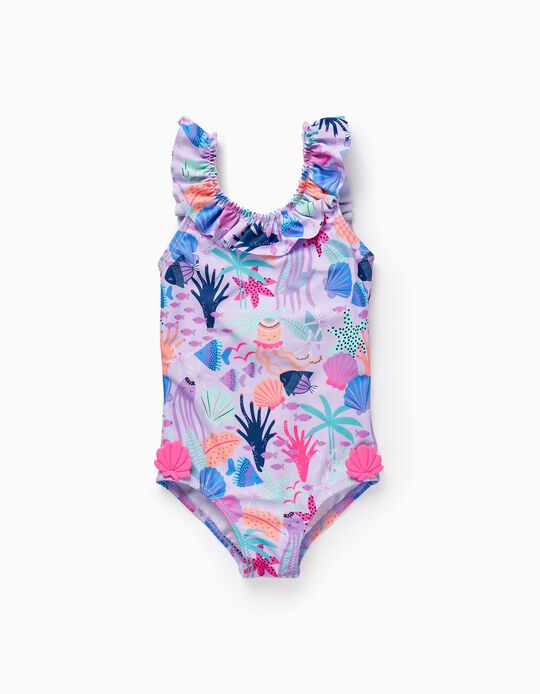 UPF80 Swimsuit for Baby Girls 'Seashell Corals', Lilac