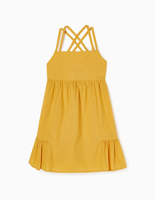 Cotton Strappy Dress for Girls, Yellow