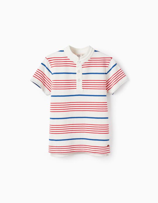 Short Sleeve Shirt for Boys, White/Red/Blue