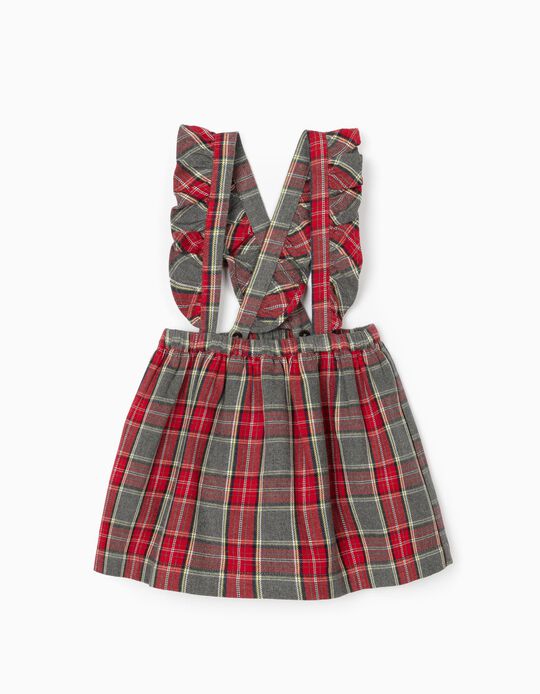 Plaid Dungaree-Dress for Baby Girls 'B & S', Red/Grey